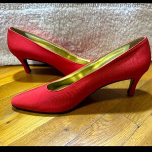 SEXI Pancaldi 1888 Designer Red Fabric High Heels Dress Shoes 9AA Italy Made